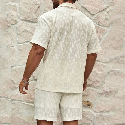 Men's Two-Piece Geometric Texture Shirt & Shorts Set