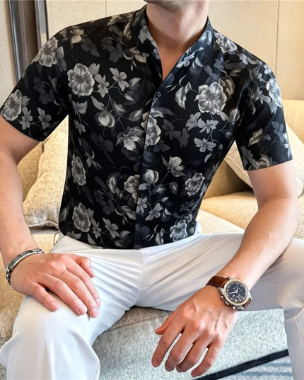 Vintage Men's Shirt with Flower Pattern and Floral Design