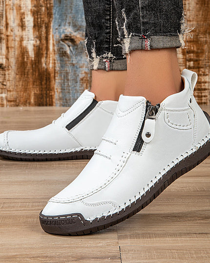 Classic Handmade Leather Men's Shoes with Zipper Design Outdoor Sneakers Casual Flat Shoes Men Work Shoes Ankle Boots