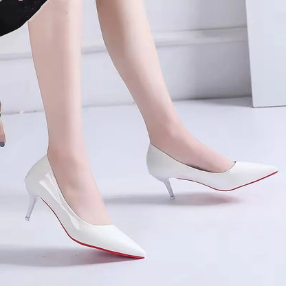 Women's Faux Leather Pointed Toe High Heels with Red Rubber Sole