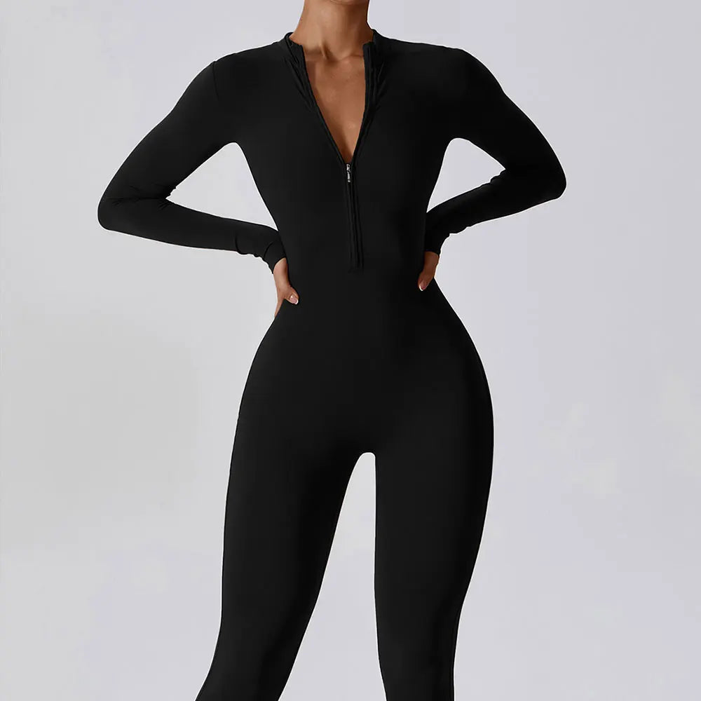 Women's Long Sleeve Zipper Jumpsuit - One-Piece Stylish and Comfortable Romper for Women