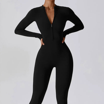 Women's Long Sleeve Zipper Jumpsuit - One-Piece Stylish and Comfortable Romper for Women
