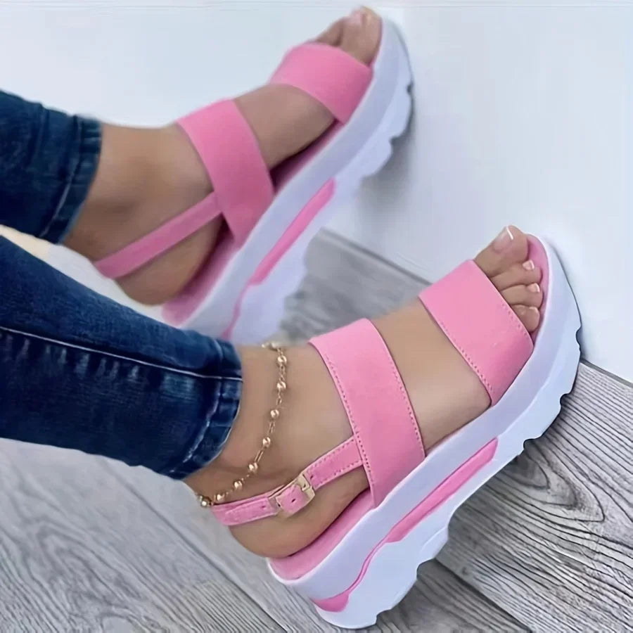 Women's Open Toe Non-Slip Durable Wedge Sandals with Buckle