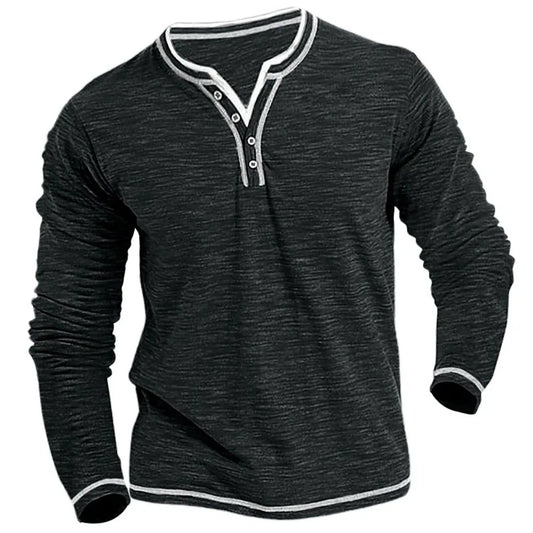 Men's Slim Fit Long Sleeve V-Neck Henley
