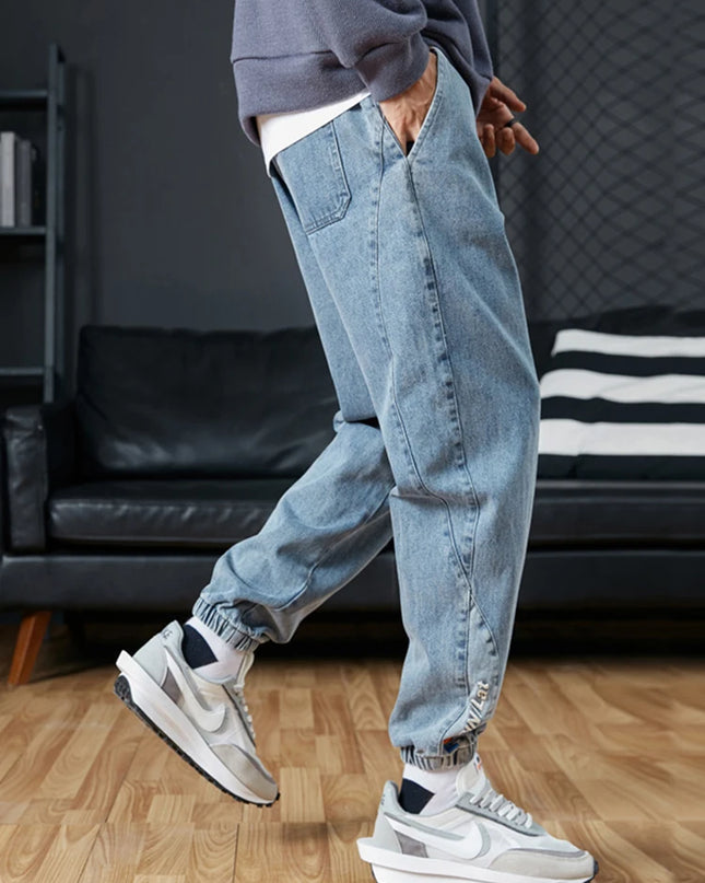 Men's Jogger   Casual Denim Cargo Pants Stretch Cotton Taper Jeans Baggy Trousers