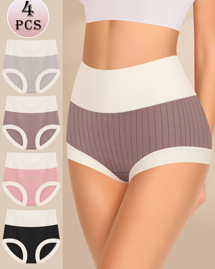 Women's 4-Pack Comfortable Cotton High-Waisted Panties - Breathable & Soft Underwear for Women