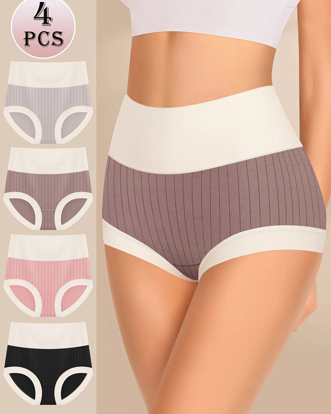 Women's 4-Pack Comfortable Cotton High-Waisted Panties - Breathable & Soft Underwear for Women