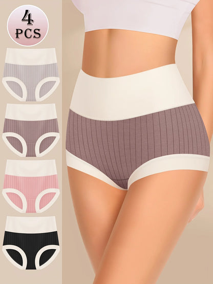 Women's 4-Pack Comfortable Cotton High-Waisted Panties - Breathable & Soft Underwear for Women