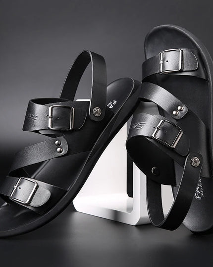 Men's Casual Faux Leather Sandals - Non-Slip, Breathable Roman Slippers
