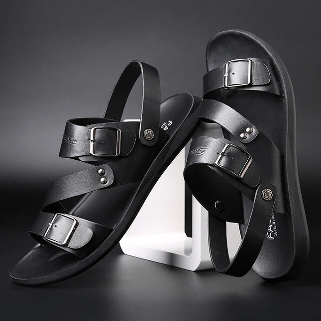 Men's Casual Faux Leather Sandals - Non-Slip, Breathable Roman Slippers