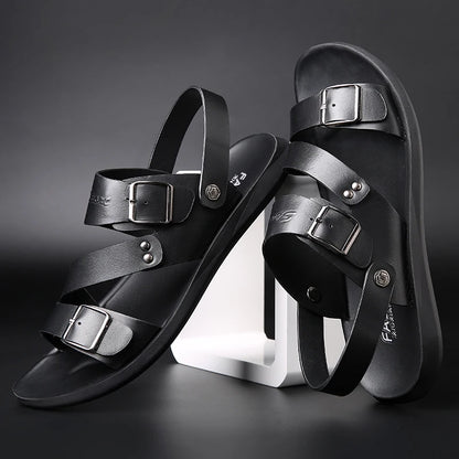 Men's Casual Faux Leather Sandals - Non-Slip, Breathable Roman Slippers