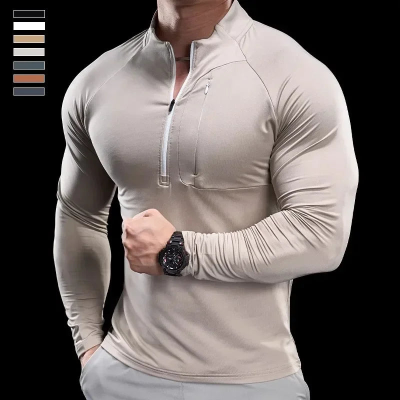 Men's Fitness Breathable Quick-Dry Long-Sleeve Half-Zip Round Neck Sweater