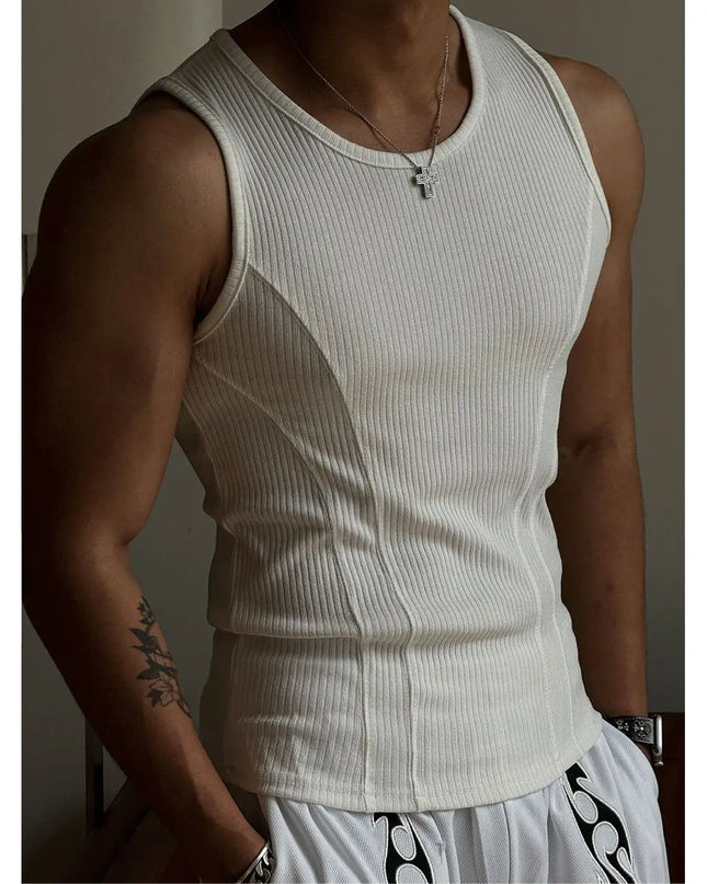 Men's Ribbed Sleeveless Tank Top - Breathable, Quick-Drying