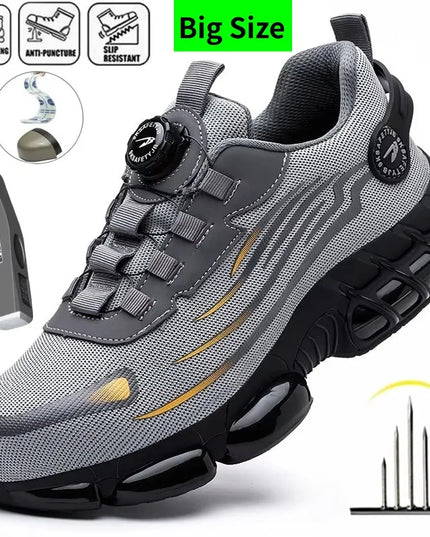 Rotating Button Men’s Anti-Puncture Protective Sneakers – Durable, Comfortable Work Shoes for Men