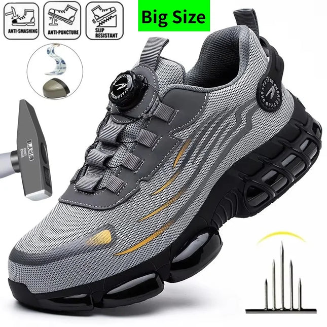Rotating Button Men’s Anti-Puncture Protective Sneakers – Durable, Comfortable Work Shoes for Men
