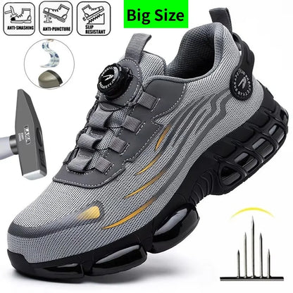 Rotating Button Men’s Anti-Puncture Protective Sneakers – Durable, Comfortable Work Shoes for Men
