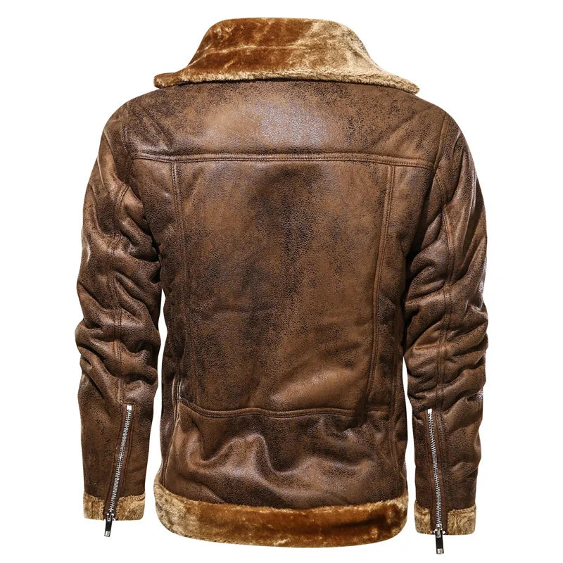 Men's Retro Thick Faux Fur Leather Jacket