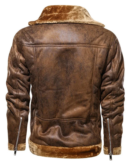 Men's Retro Thick Faux Fur Leather Jacket