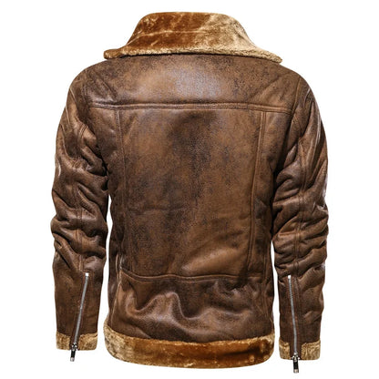 Men's Retro Thick Faux Fur Leather Jacket