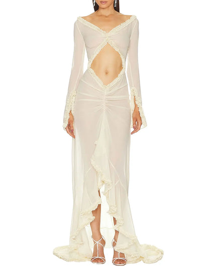 Women's Long Sleeve V-Neck Mesh Dress