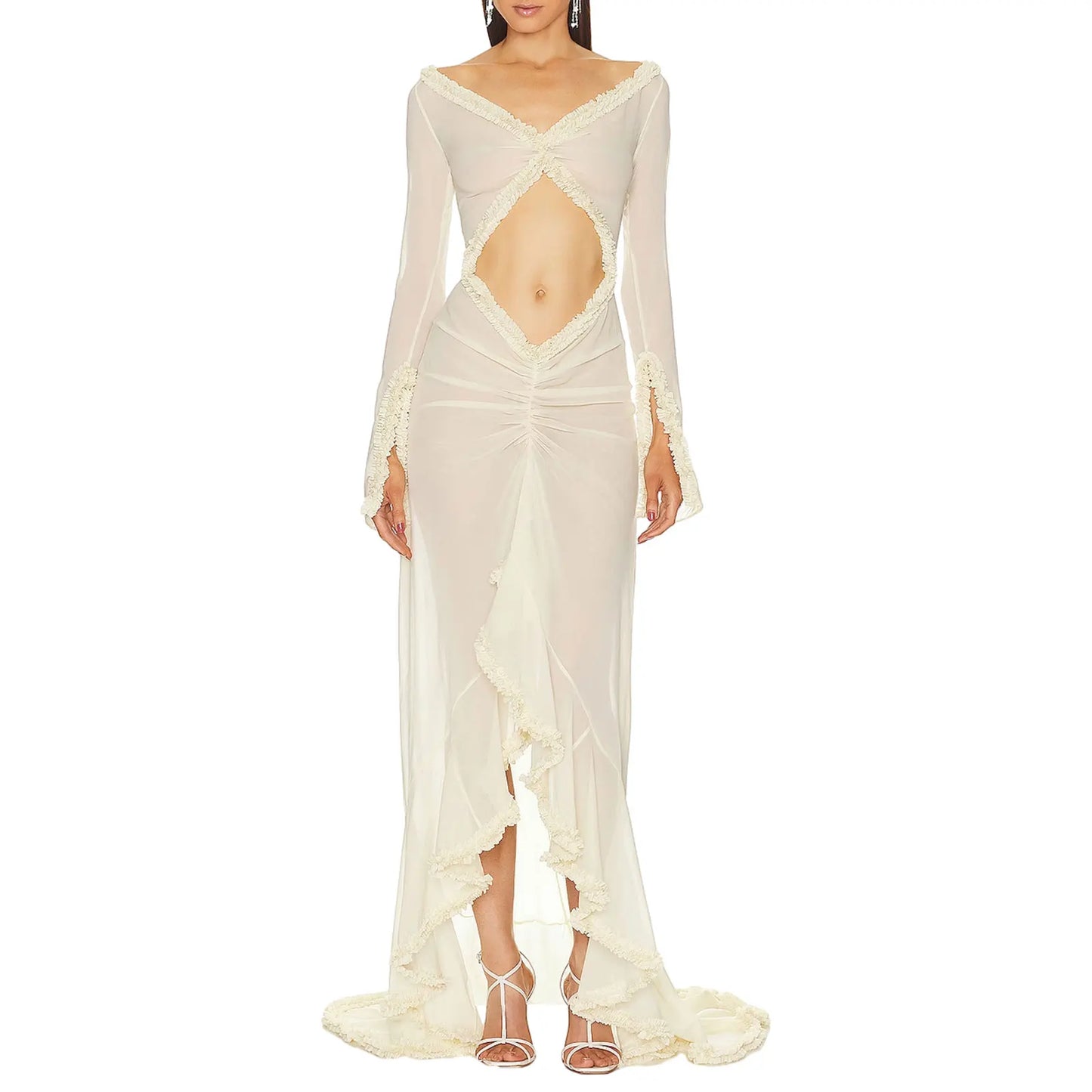 Women's Long Sleeve V-Neck Mesh Dress