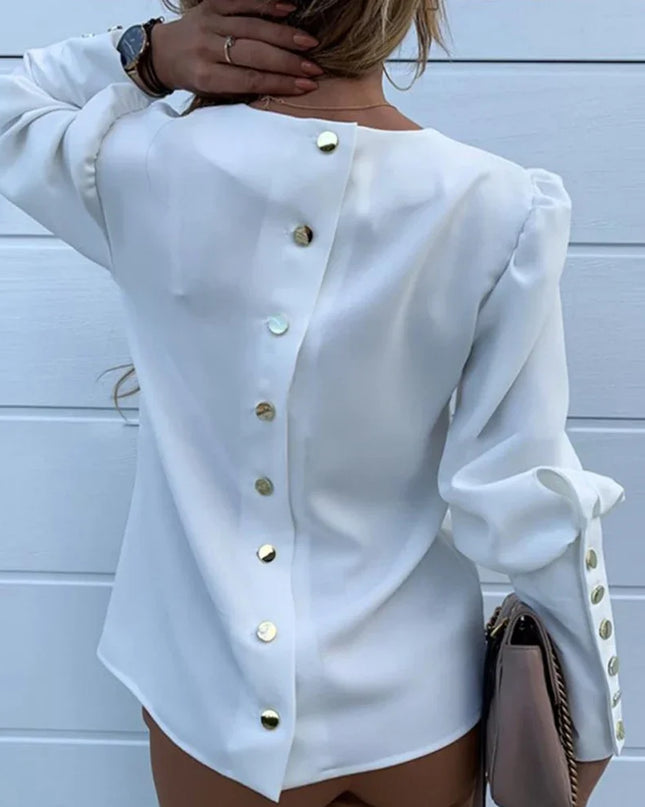 Women’s Metal Button Long Sleeve Blouse