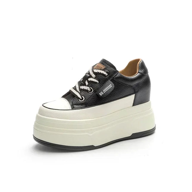 Hidden Heel High Platform Sneakers for Women Chunky Wedge - Genuine Leather
