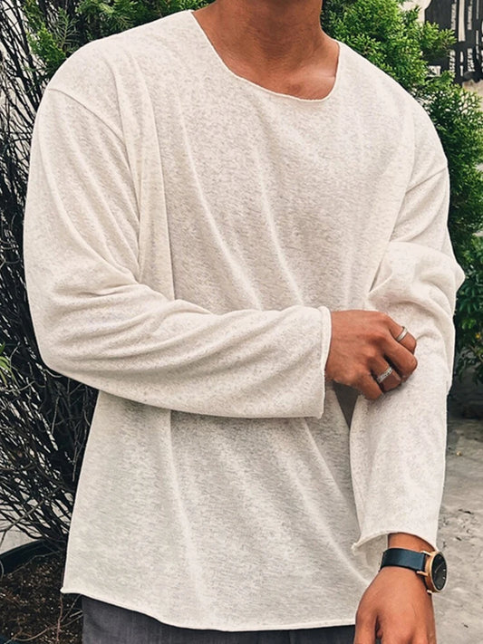 Men's Ice Silk Long Sleeve Crew Neck Sweater – Breathable, Soft Knit Knitwear for Men