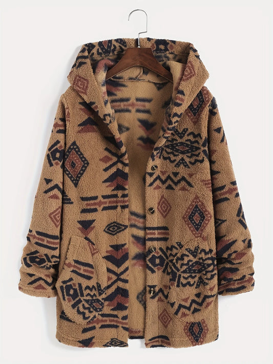 Women's Ultra-Fine Austrian Plush Coat with Aztec National Print