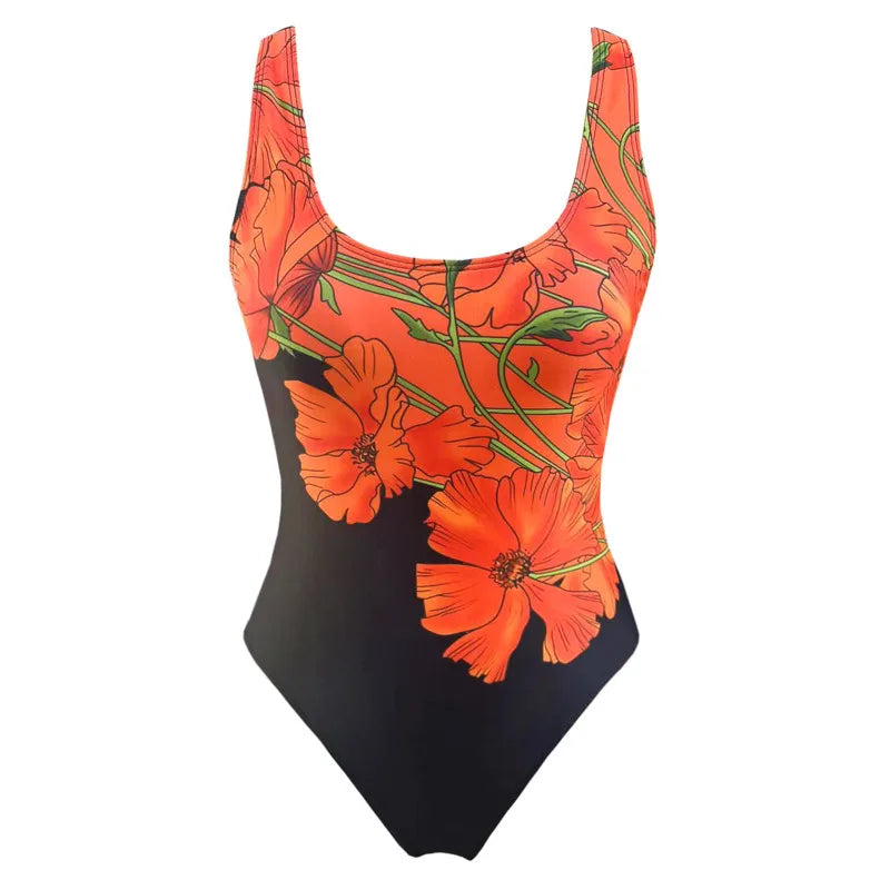 Women's One Piece Swimsuit with Floral Design and Push-Up Support