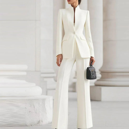 Elegant Women's 2-Piece Slim Blazer and Trousers Set - Sophisticated Full Sleeve Business Suit for Women