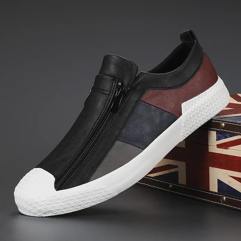 Men's Faux Leather Casual Zip-Up Sneakers - Stylish and Comfortable Footwear