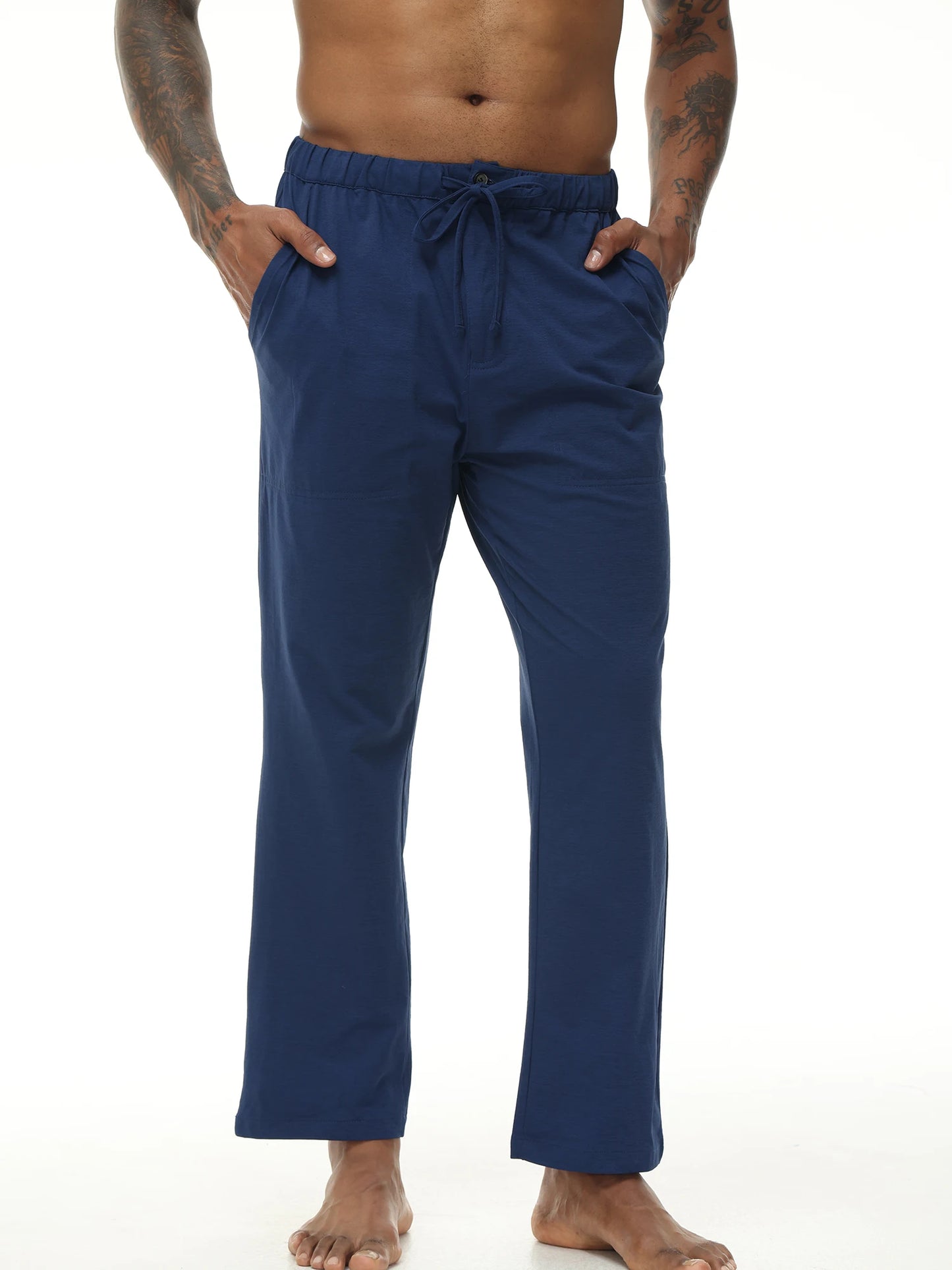 Men's Casual Linen Cotton  Pants Breathable Loos Elastic Waist