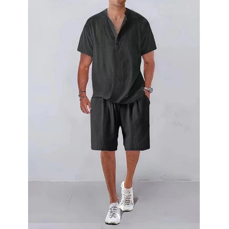 Men's Casual Two-Piece Polo Shirt and Shorts Set