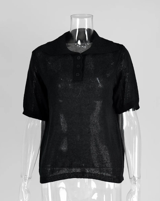 Knitted Women's Short Sleeve Polo T-Shirt