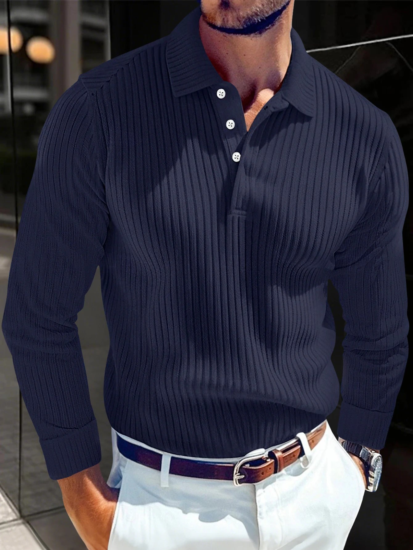 Men's Retro Striped Polo Sweater