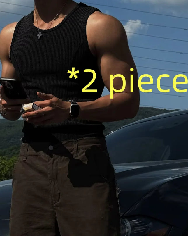 Men's Ribbed Sleeveless Tank Top - Breathable, Quick-Drying