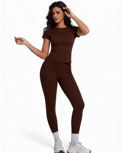Women's 2-Piece Athletic Set - Ultra-Soft Short Sleeve T-Shirt & High-Waist Leggings