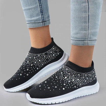 Women's Rhinestone Glitter Mesh Slip On Sneakers