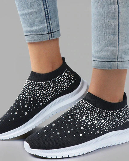 Women's Rhinestone Glitter Mesh Slip On Sneakers