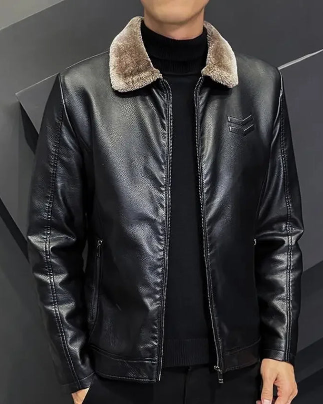 Men's Vintage Faux Leather Jacket with Faux Fur Collar - Various Colors