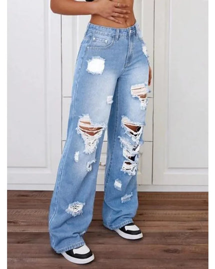 Women's Ripped Knee-Piercing Loose Fit Casual Jeans