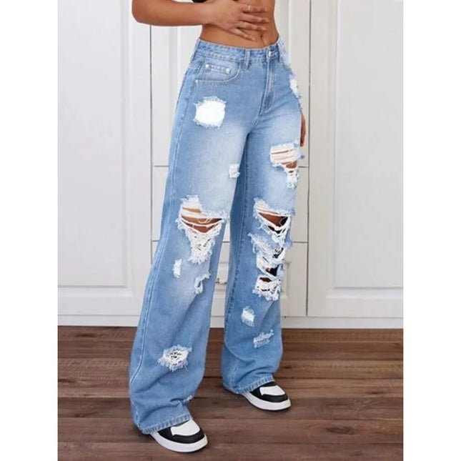 Women's Ripped Knee-Piercing Loose Fit Casual Jeans