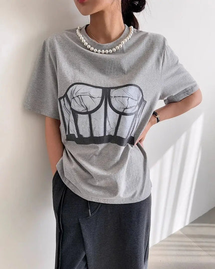 Women's Loose Casual Bra Printed T-Shirt