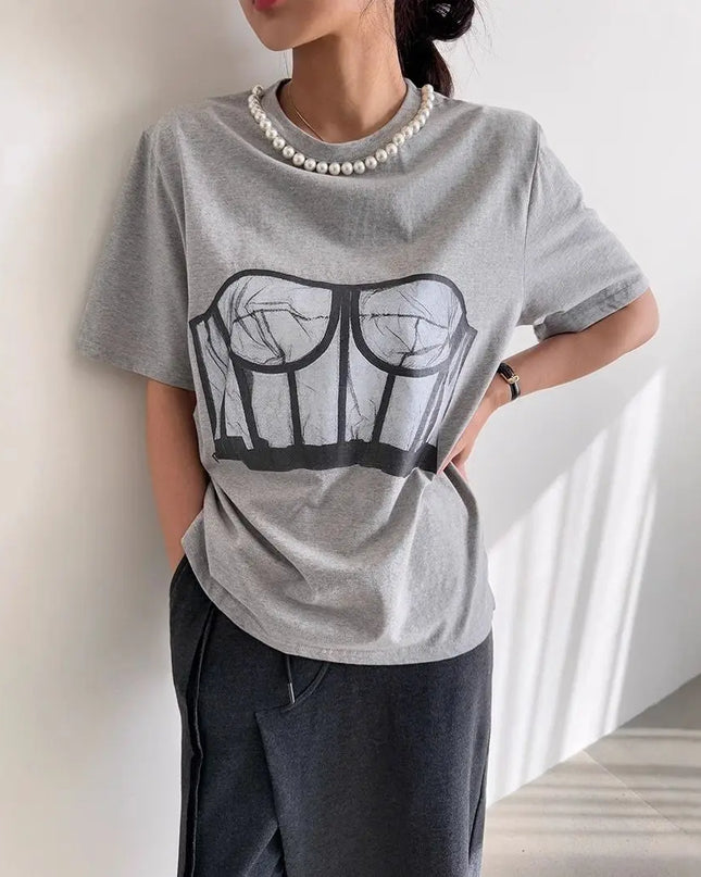 Women's Loose Casual Bra Printed T-Shirt