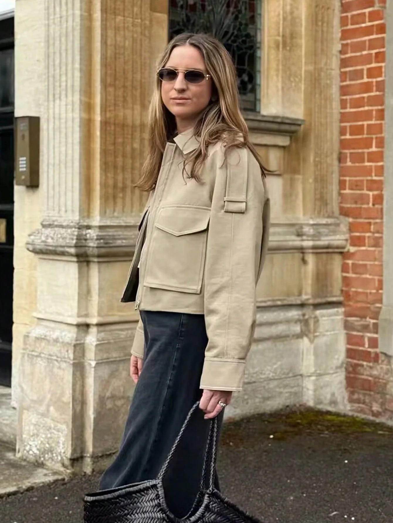 Women's Long Sleeve Casual Jacket with Front Zip Pockets