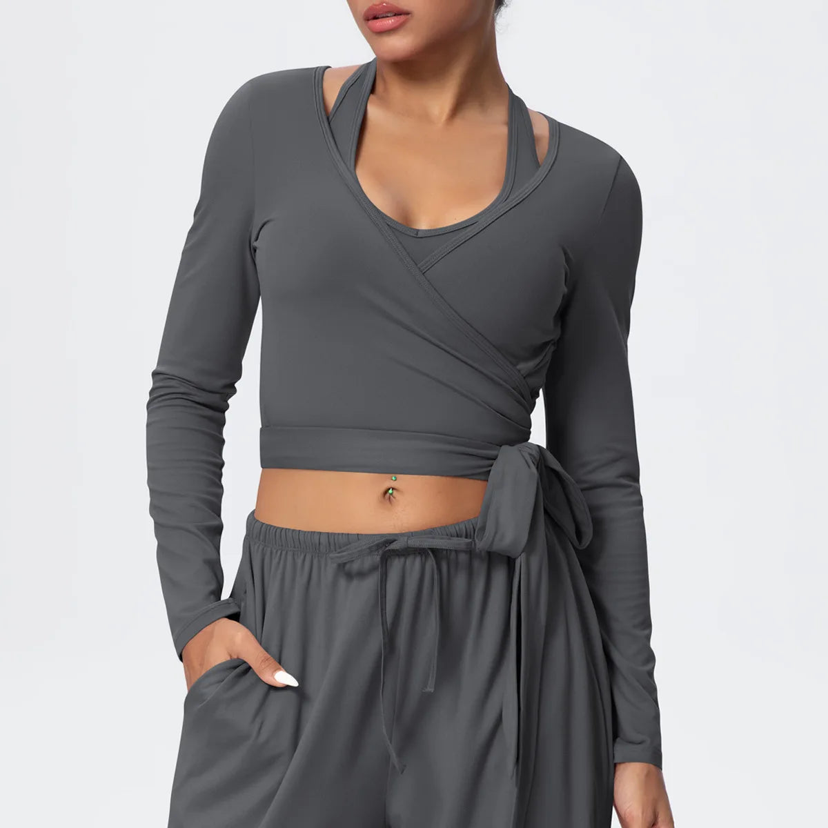 Women Drawstring Yoga Pants Wide Leg Loose Casual  Straight