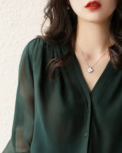 Chic Long Sleeve Ruffled Chiffon Blouse for Women  - Various Colors