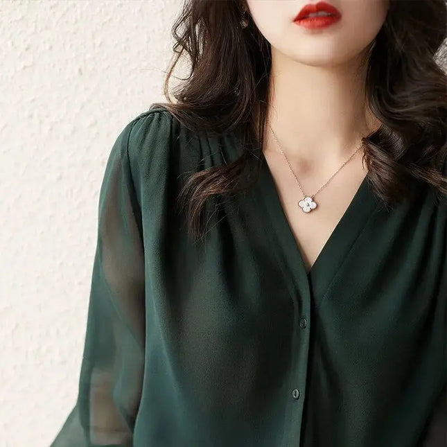 Chic Long Sleeve Ruffled Chiffon Blouse for Women  - Various Colors