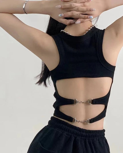 Women’s Casual Backless Sports Tank Top with Built-In Bra Pad